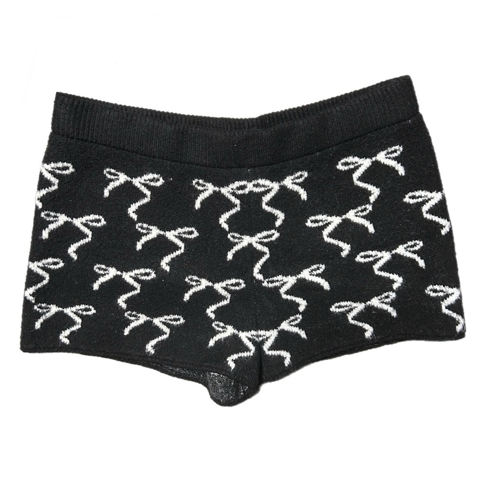 Wild Fable Black and White Knit Shorts with Bow Motif